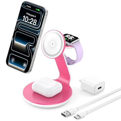 3-in-1 Magnetic Wireless Charger Compatible with MagSafe Charger - color: Pink