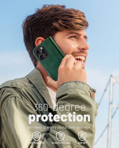 OCASE Compatible with iPhone 16 Pro Wallet Case, PU Leather Flip Folio Case with Card Holders RFID Blocking Kickstand [Shockproof TPU Inner Shell] Phone Cover 6.3 Inch 2024, Blackish Green - color: Blackish Green
