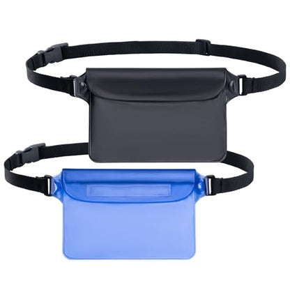 CADONO 2-Pack Waterproof Pouch with Adjustable Waist Strap | Screen Touch Sensitive Dry Bag, Keep Your Phone and Valuables Dry, Perfect for Swimming Kayaking Boating Fishing Beach Diving - color: Black+Blue