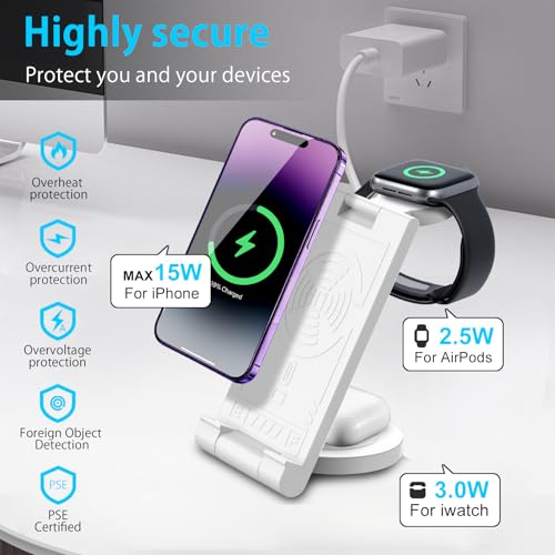 2024 Upgrated Wireless Charger: 3 in 1 Charger Stand Multiple Devices for Apple - iPhone 16 15 14 Pro Max 13 12 11 - Watch 10 9 8 7 6 5 4 3 2 SE and Ultra Series - Airpods 4 3 2 Pro - color: Pure white