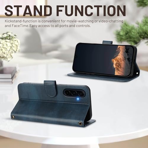 for Galaxy A17 5G Phone Case Wallet and Wrist Strap (Blue) | Card Holder Slots, PU Leather, Flip Cover, Magnetic Closure, Kickstand, Folio Protective, for Samsung A17 Case - color: Blue