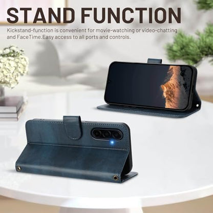 for Galaxy A17 5G Phone Case Wallet and Wrist Strap (Blue) | Card Holder Slots, PU Leather, Flip Cover, Magnetic Closure, Kickstand, Folio Protective, for Samsung A17 Case - color: Blue