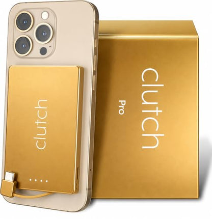 Clutch - Pro USB-C Portable Charger - Compatible with iPhone 15, 16, 17 & Android Devices - Power Bank Magnetic Battery - TSA Travel Approved - USB Rechargeable - Built-in Cable - 5000 mAh - 3.7oz - color: Gold