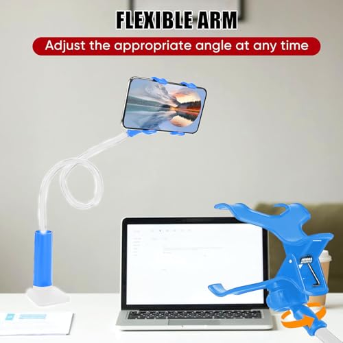 Gooseneck Bed Phone Holder,Flexible Long Arm Phone Mount for Desk,Clip Bracket Clamp Stand(Blue)