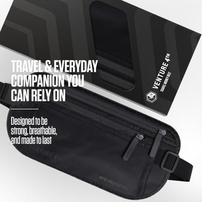 VENTURE 4TH Travel Money Belt, RFID Blocking Passport Holder - Sleek Black - color: Sleek Black