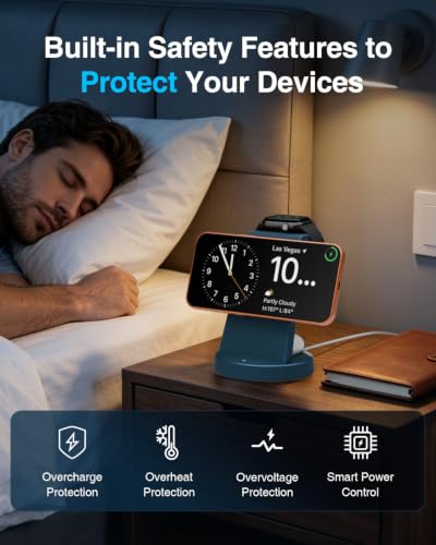 25W MagSafe Charging Station, 3-in-1 Magnetic Wireless Charger for Apple - color: Navy Blue