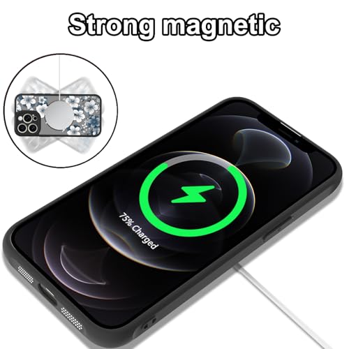 Magnetic for iPhone 12 Pro Max Case,White Flower | [Compatible with MagSafe] Cute Fashion Translucent Matte Hard Back Shockproof Anti-Scratch Phone Case,Ink Flower - color: Ink Flower, size: iPhone 12 Pro Max