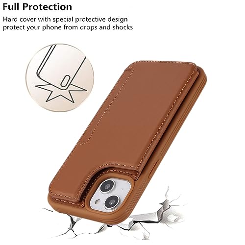 iCoverCase Compatible with iPhone 14 Case with Card Holder, Wallet Case for Women Men RFID Blocking PU Leather Protective Phone Case 6.1 Inch (Light Brown) - color: Light Brown