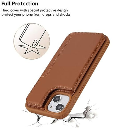 iCoverCase Compatible with iPhone 14 Case with Card Holder, Wallet Case for Women Men RFID Blocking PU Leather Protective Phone Case 6.1 Inch (Light Brown) - color: Light Brown