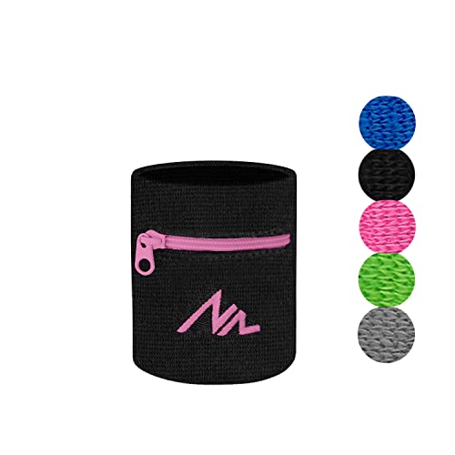 NEWZILL Wrist Wallet Wristband with Zipper for Men & Women, Cotton - color: Black/Pink, size: Small