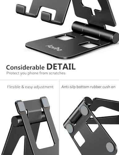 Aoviho Foldable Cell Phone Stand for Desk, Holder for iPhone,Black - color: Black