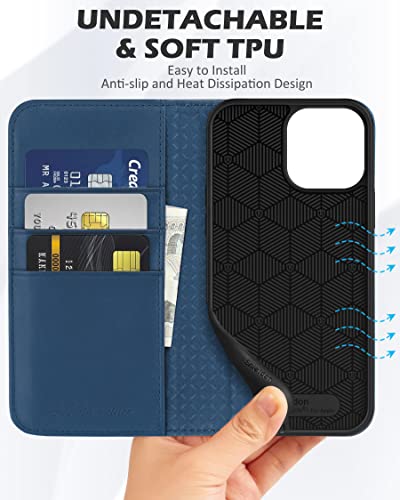 SHIELDON Genuine Leather Wallet Case for iPhone 13 Pro Max 2021, Royal Blue | RFID Blocking, Credit Card Holder, Magnetic Closure, Kickstand, Folio Design, Shockproof Phone Cover - color: Royal Blue