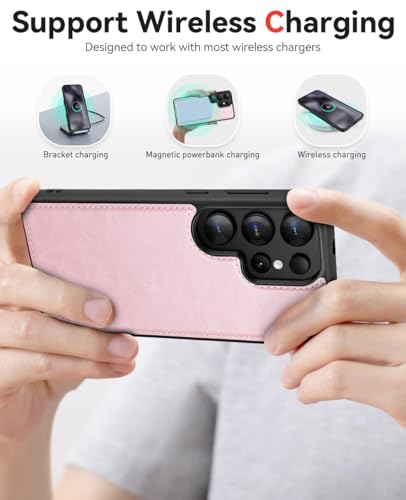 OCASE for Samsung Galaxy S25 Ultra Detachable Wallet Case, Pink | 2-in-1, Card Holder, RFID Blocking, Stand, Wrist Strap, Shockproof, Wireless Charging, Magnetic, PU Leather Flip Phone Cover - color: Pink, size: Samsung Galaxy S25 Ultra