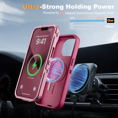 Follaroma for iPhone 13 Case with Stand & Built-in Camera Cover, MagSafe Compatible, Heavy-Duty Shockproof Protection, Magnetic & Rugged Phone Cover for iPhone 13 6.1'', Hot-Pink - color: Hot-pink