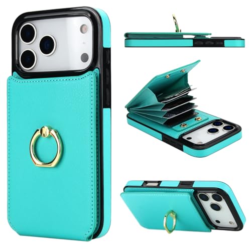Folosu for iPhone 17 Pro Max Case Wallet, Finger Ring Holder Cover Green - color: Mint Green