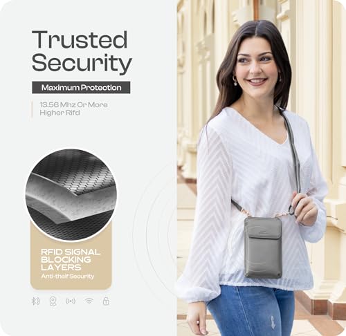Crossbody Phone Purse for Women – RFID Phone Case Wallet w/Magnetic Closure & Separate Zipper Pocket Crossbody Bag - color: Grey