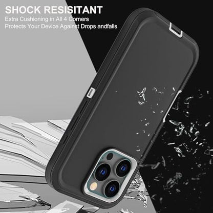 YKHJKLEC for iPhone 16 Pro Case, Military Grade 3 in 1 Heavy Duty Shockproof/Drop Proof/Dust Proof Case with 2Pcs Tempered Glass Screen Protector (Black/Grey) - color: Black/Grey