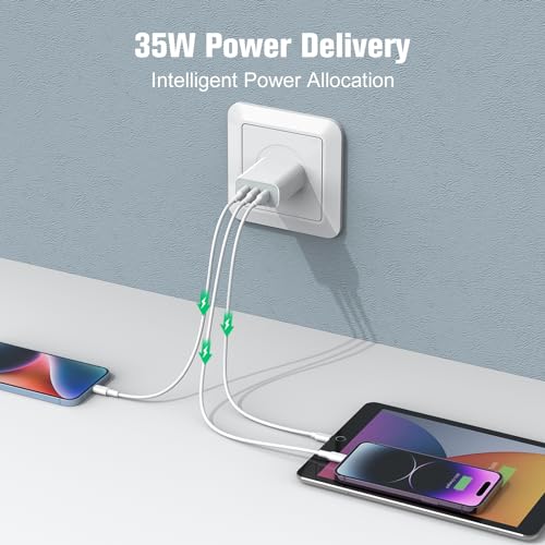 USB C Charger Block, Amoner 35W 3-Port USB C Block Fast Wall Charger