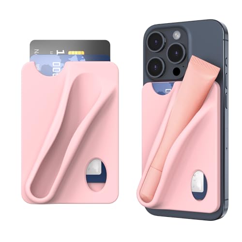 DOB SECHS Silicone Lip Holder with Card Holder Compatible with Lipstick Lip Glaze Phone Case Back Stick On Holder for iPhone and Android Smartphones （Pink, Small） - color: Pink, size: Small