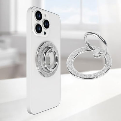 Guppy Magnetic Phone Ring Holder, Glitter Magnet Finger Ring Grip Stand Holder, 360° Rotation with Cell Phone Ring Stand, Compatible with MagSafe for iPhone 17 Pro Max 16 15 14 13 12 All-Silver - color: Silver