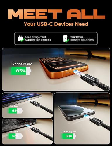 LISEN USB C to USB C Cable, 5-Pack [3.3/3.3/6.6/6.6/10FT] 60W Fast Charging - color: Black, size: 3.3+3.3+6.6+6.6+10FT