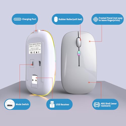 Afaartcci Rechargeable Wireless Mouse, Silent Bluetooth Mouse (Silver) - color: Silver