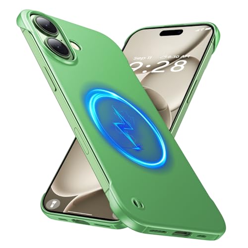 GRECAZO Magnetic Frosted Frameless Case for iPhone 17, Light Green | Compatible with MagSafe, Metallic Finish, Hard PC Cover, Ultra Thin Lightweight Minimalist Borderless, Slim Fit, 6.3-Inch - color: Light Green, size: iPhone 17