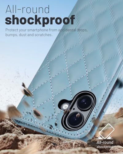 OCASE for iPhone 17 Wallet Case, Card Holder, Diamond Check Blue | RFID Blocking, Kickstand, Magnetic Closure, PU Leather Flip Folio, Shockproof TPU Shell, Protective Phone Cover (6.3") 2025 - color: Diamond Check Blue