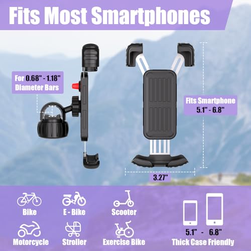 TXV Bike Phone Holder, Motorcycle Phone Mount, 1s Lock | Silicone Protective | Anti-Shock | for iPhone | Samsung | Pixel | 5.1-6.8" Cellphone