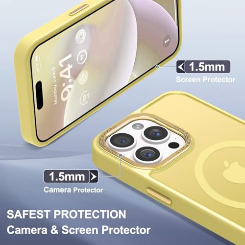 Newfuture Magnetic for iPhone 15 pro Case Matte Shockproof, Yellow | Military Drop Protection, Slim Matte Anti-Fingerprint, Compatible with Magsafe, Camera Guard, Translucent Protective Cover - color: Yellow, size: iPhone 15 Pro 6.1 inch