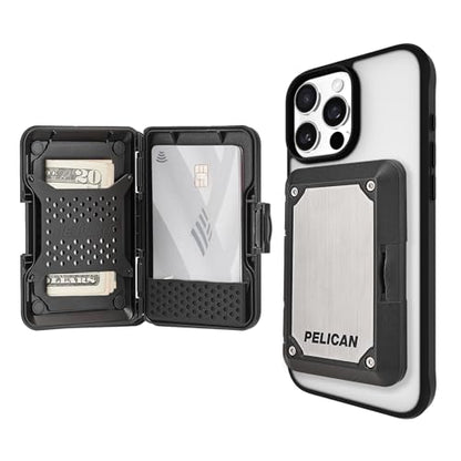 Pelican MagSafe Wallet w/RFID Blocking for Cards & Cash - Brushed Titanium | Military STD Snap-On Magnetic Phone Wallet/Card Holder - Detachable MagSafe Wallet for iPhone 17 Pro Max/16/15/14/13/Pixel 10 - color: Brushed Titanium, style: Shield
