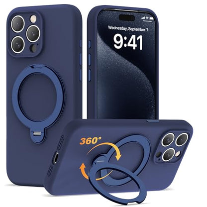 Case for iPhone 15 Pro Max with 360°Spin Stand,6.7" Dark Blue | Magnetic 360°Spin Stand,Compatible with Mag-Safe,Soft Silicone 15 Pro Max Case - color: Dark Blue, size: Iphone 15 Pro Max