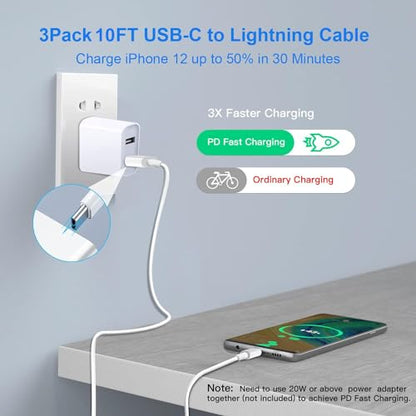 Mitesbony iPhone Charger 3Pack 10FT Lightning Cable iPhone Charger Cord Compatible iPhone 14 13 12 11 Pro Max XR XS X 8 7 6 Plus SE iPad and More - size: 10FT