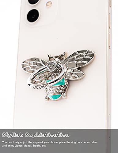 Allengel Bee Phone Ring Holder Finger Kickstand with Crystal, Cute Phone Ring Grip Holder for iPhone or Smartphone Cases, Silver Turquoise - color: silver