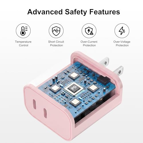 iPhone 18 17 16 15 Charger Fast Charging, 20W Dual Port USB C Charger Block - color: Pink