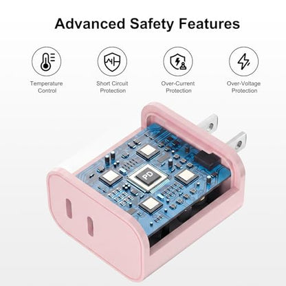 iPhone 18 17 16 15 Charger Fast Charging, 20W Dual Port USB C Charger Block - color: Pink