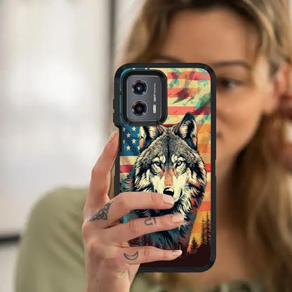 for Moto G 5G 2024/Moto G Play 5G 2024 Case, Military Grade Heavy Duty [3-Layer] Dustproof Shockproof Full-Body Protective Case for Motorola Moto G 5G 2024 - American Flag Wolf - color: American Flag Wolf-