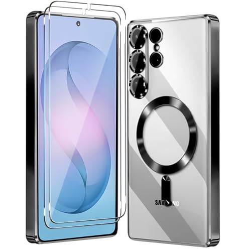 Magnetic Glossy Case for Samsung Galaxy S26 Ultra, S26 Ultra Phone Case Clear Luxury with Screen Protector X2 & Camera Protector [Compatible with MagSafe],Shockproof Cover for Samsung S 26 Ultra-Black - color: Black, size: Samsung Galaxy S26 Ultra