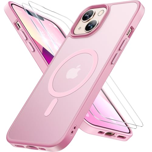 Miracase Magnetic for iPhone 13 Case 6.1 inch (Compatible with MagSafe)（with 2X Screen Protectors） Military-Grade Protection, Anti-Fingerprint Translucent Matte Phone Case Cover, Mes Pink - color: Light Pink, size: iPhone 13