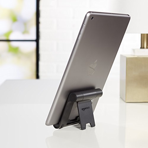 Amazon Basics Multi-Angle Portable Foldable Stand for iPad Tablet, E-reader and Phone, Sturdy Hands-Free Viewing, Black - color: Black