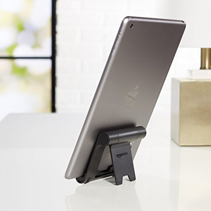 Amazon Basics Multi-Angle Portable Foldable Stand for iPad Tablet, E-reader and Phone, Sturdy Hands-Free Viewing, Black - color: Black