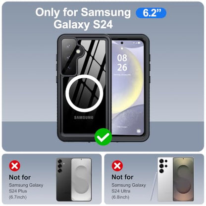 ANTSHARE IP68 Waterproof Case for Samsung Galaxy S24, Black/Clear - color: Black/Clear, size: S24