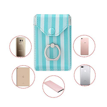 Self Adhesive Phone Card Wallet with Ring Stand Flip Cover, Green Striped - color: Green Striped