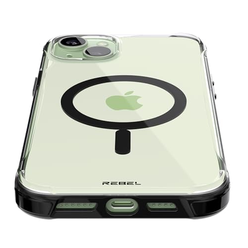 REBEL Clear Case for iPhone 15 Plus [Crystal Series Gen-4] Strong MagSafe Compatible, Anti-Scratch, Non-Yellowing, Protective Shockproof Bumpers, Metal Buttons, 6.7 in 2023 Phone Cover (Crystal Black) - color: Crystal Black, size: iPhone 15 Plus