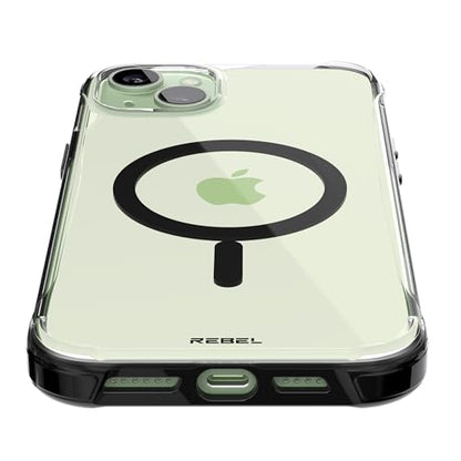 REBEL Clear Case for iPhone 15 Plus [Crystal Series Gen-4] Strong MagSafe Compatible, Anti-Scratch, Non-Yellowing, Protective Shockproof Bumpers, Metal Buttons, 6.7 in 2023 Phone Cover (Crystal Black) - color: Crystal Black, size: iPhone 15 Plus