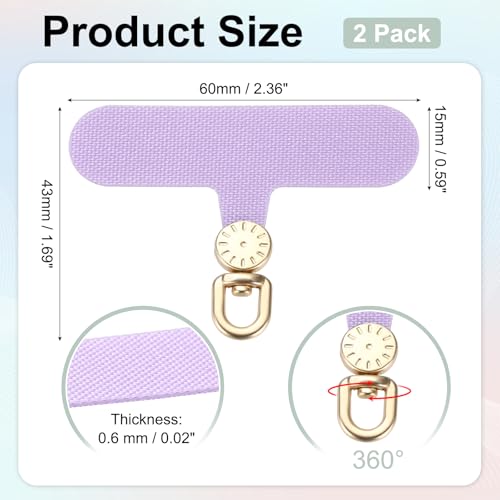 uxcell Rotating Phone Lanyard Tab Ultra-Thin No-Adhesive Phone Tether Patch - color: Gold Dial, Purple Patch