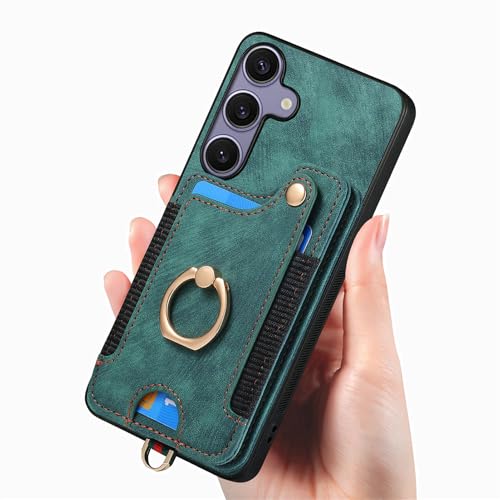 for Samsung Galaxy S25 FE Case Wallet with Card Slots Green | PU Leather Flip Folio Cover,RFID Blocking Ring Holder,Kickstand,Wrist Strap,Shockproof,Magnetic Protective,Women Men Girls - color: Green, size: Galaxy S25 FE 6.7 Inch