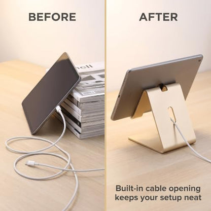 Gold Aluminium Alloy Cell Phone Stand, Cell Phone Aluminum Desktop Solid Universal Desk Stand Aluminum Desktop Stand for All Mobile Smart Phone Office Decor Cell Phones and Accessories