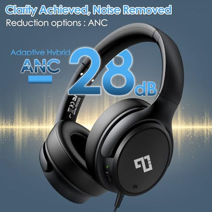 USB C Wired Headphones Active Noise Canceling Headphone Over Ear-Black - color: Black