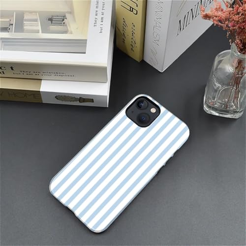 Compatible with iPhone 15 Plus Case,Glossy 2-in-1 Sleek All-Inclusive Dual-Layer Material Soft TPU + PC Back for Blue Stripes Geometric Pastel Summer Beach - color: Blue Stripes Geometric Pastel Summer Beach-Glossy, size: iPhone 15 Plus